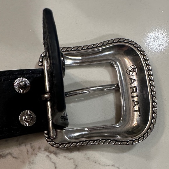 Ariat Black Leather Belt with Silver Buckle - Picture 14 of 15